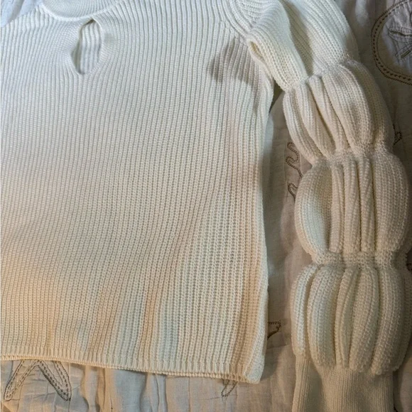 VENUS Cream Cowl Neck Sweater with Textured Sleeves - Picture 10 of 14